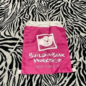 Build a bear workshop New York City BABW pink white mesh drawstring book bag
